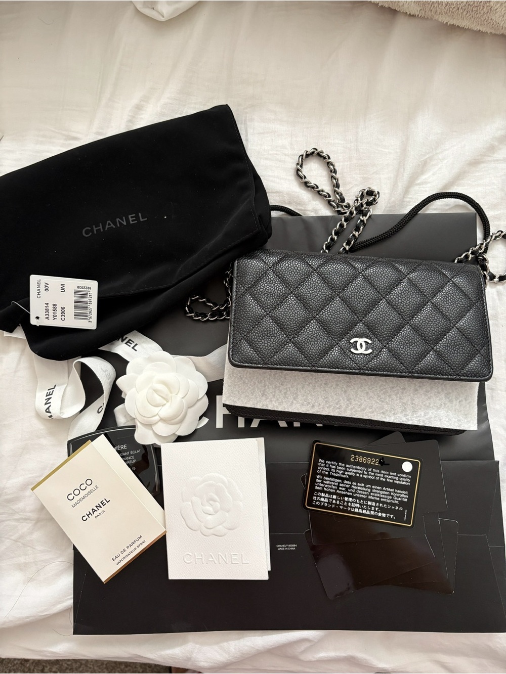 Chanel Black Quilted Caviar Leather Crossbody Wallet Silver - Picture 2 of 8